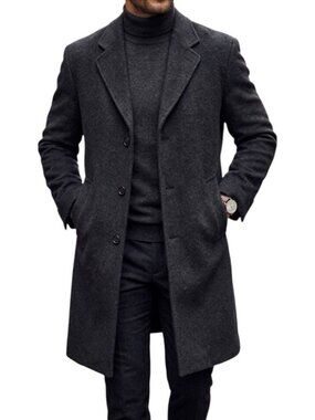 Andrew Fezza Black Italian Cashmere Blend Overcoat Mid Length Jacket Size Large
